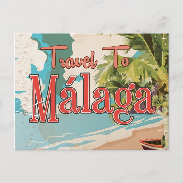 Postal Málaga, España Poster de vacaciones de época (Anverso)