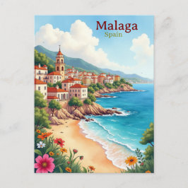 Postal Malaga Spain Watercolor Painting Travel  watercolo
