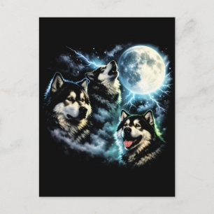 Postal Malamute de Alaska aullando a la luna Perro ártico