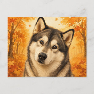 Postal Malamute de Alaska Bosque Otoñal Perro