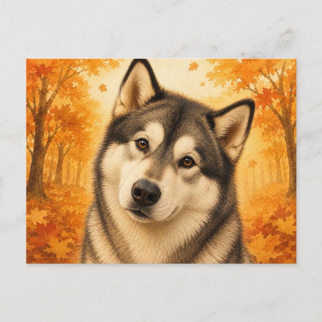 Postal Malamute de Alaska Bosque Otoñal Perro (Anverso)