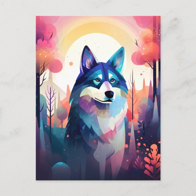 Postal Malamute Husky Modern Abstract Dog Painting Art (Anverso)
