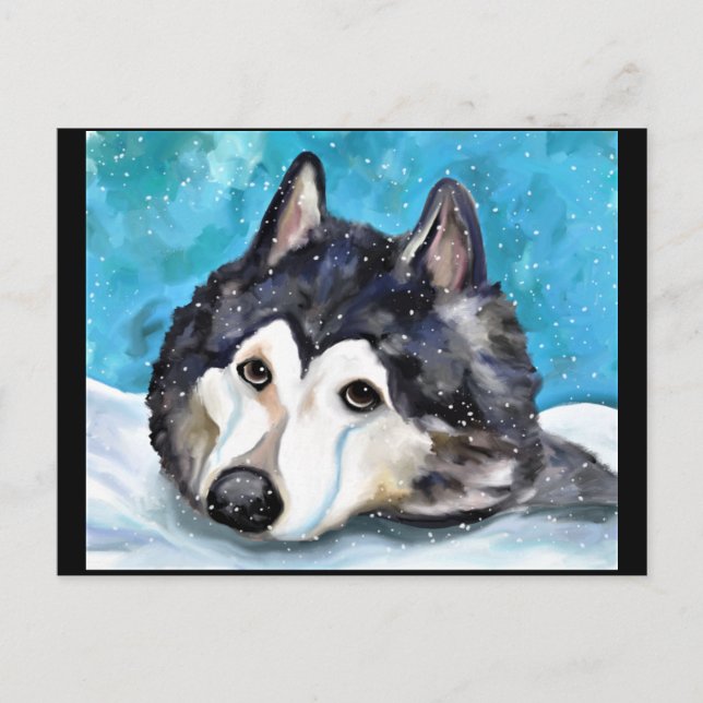 POSTAL MALAMUTE JUGANDO EN LA NIEVE  (Anverso)