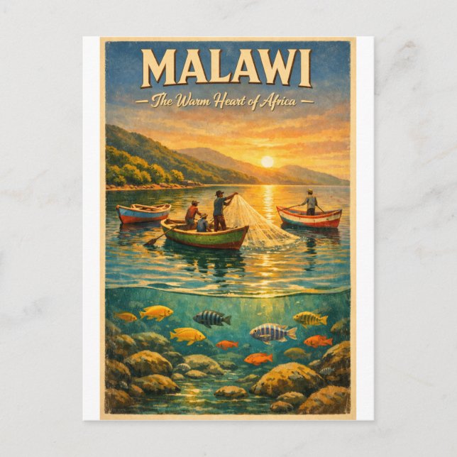 Postal MALAWI – El Corazón Cálido de África (Anverso)