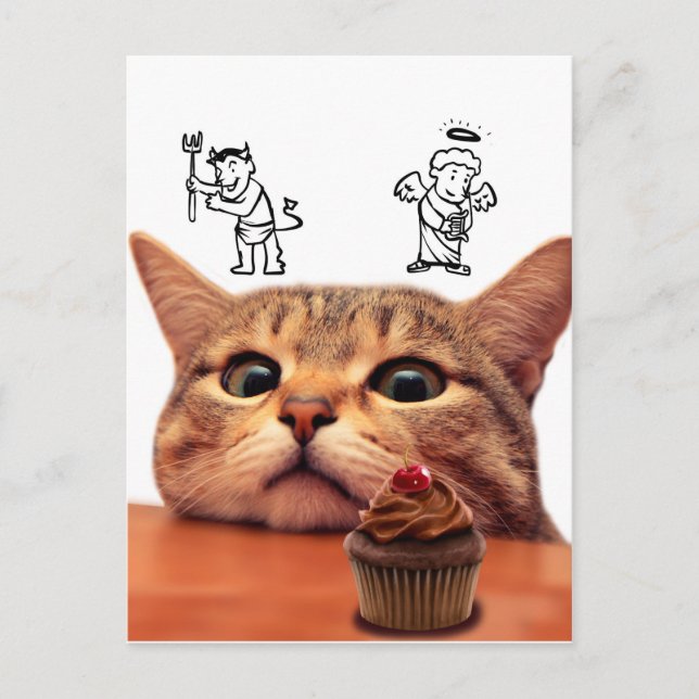 Postal Maldad y ángel sobre la cabeza (Anverso)