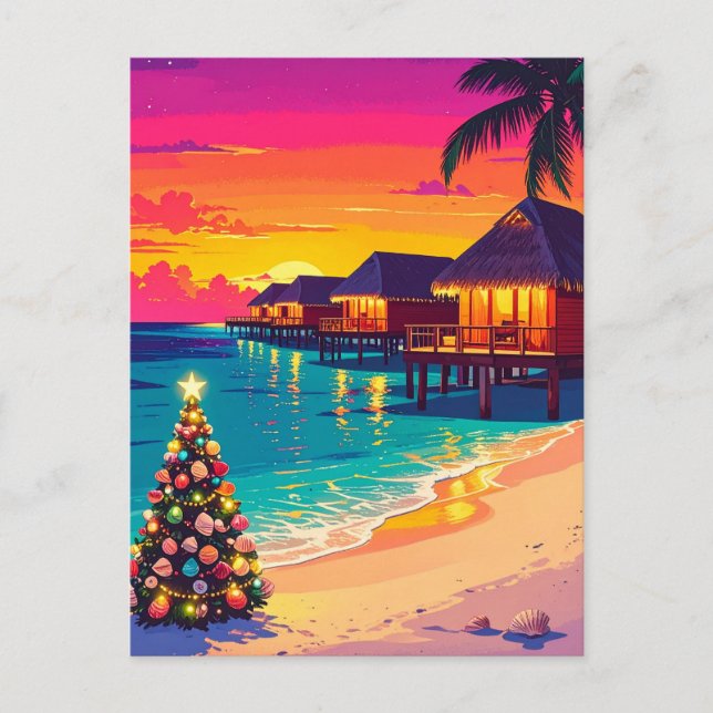 Postal Maldivas en Navidad Atardecer Playa Viajes (Anverso)