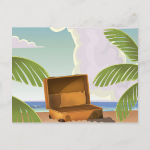 Postal Maleta abierta en una playa