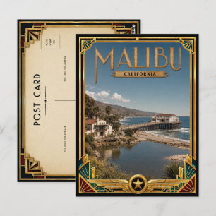 Postal Malibú California Arte Deco Vintage Edad Dorada