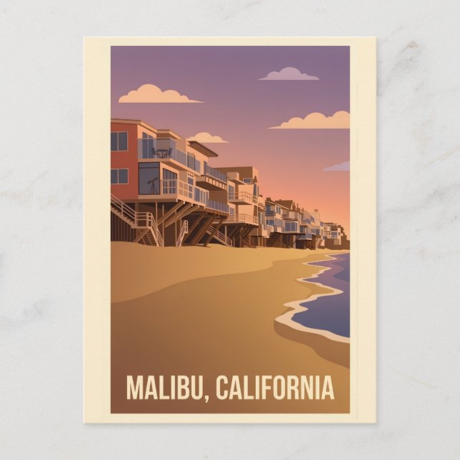 Postal Malibu California Vintage Travel Poster (Anverso)