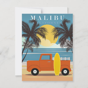 Postal Malibu, póster de viajes de California,