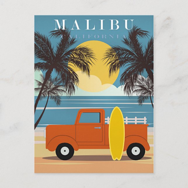 Postal Malibu, póster de viajes de California, (Anverso)