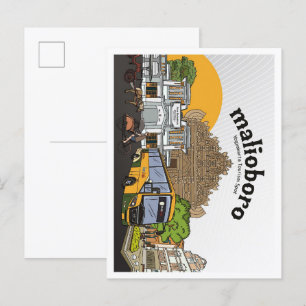 Postal Malioboro Yogyakarta Vintage Ilustracion de Viajes