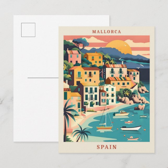 Postal Mallorca España Arte Elegante Viaje Vintage (Anverso / Reverso)