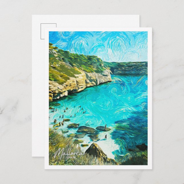 Postal Mallorca España Hermoso paisaje de pintura al óleo (Anverso / Reverso)