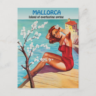 Postal Mallorca, primavera eterna, chica en la costa