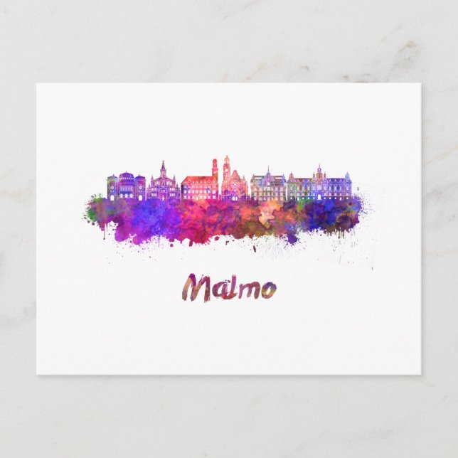 Postal Malmo skyline in watercolor (Anverso)
