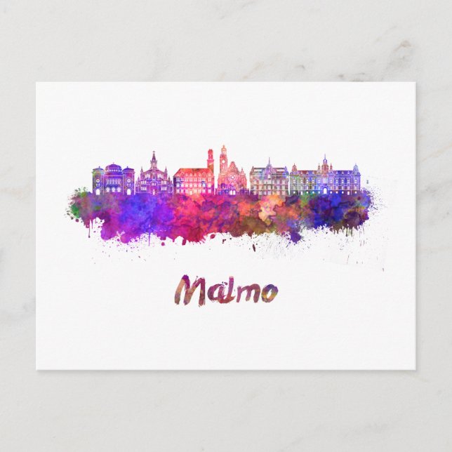 Postal Malmo skyline in watercolor (Anverso)
