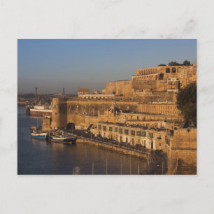 Postal Malta, La Valeta, vista del puerto desde Lower Bar