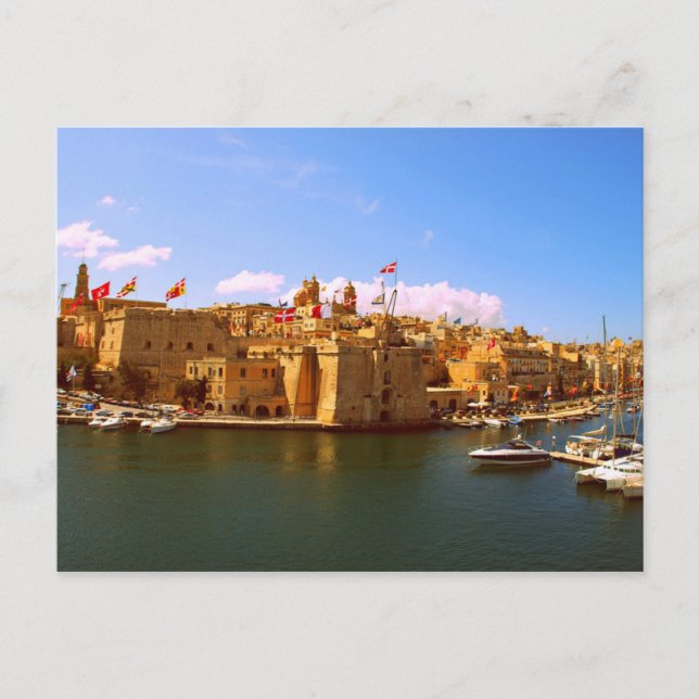 Postal Malta - Valeta - Puerto y múltiples banderas (Anverso)