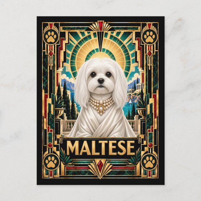 Postal Maltés, Perro Art Déco (Anverso)