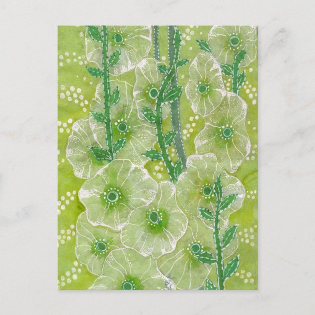 Postal Malva Real Flores de Malva Tonos Verdes Floral (Anverso)