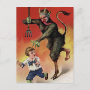 Postal Malvado Krampus Antiguo Atacando