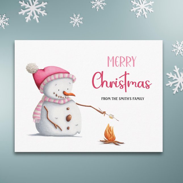 Postal Malvaviscos de nieve de Navidad rosados lindos (Subido por el creador)