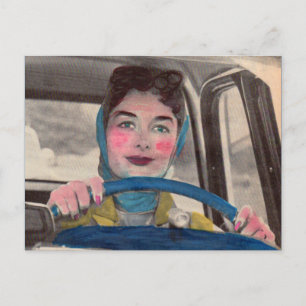 Postal Mamá al volante de los años 50