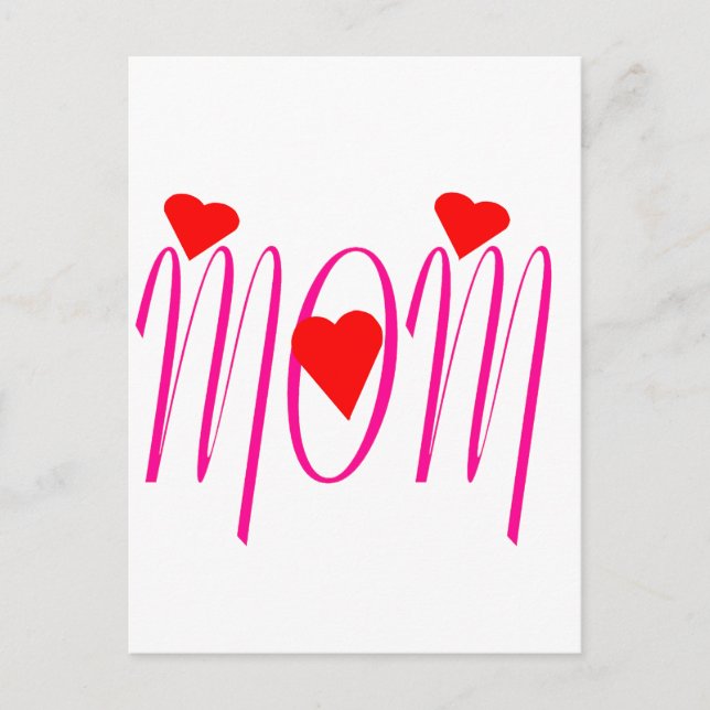 Postal Mamá con corazones rojos (Anverso)