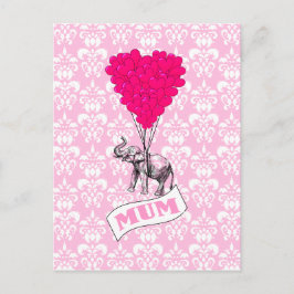 Postal Mamá con elefante rosa