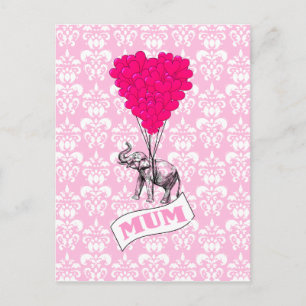 Postal Mamá con elefante rosa