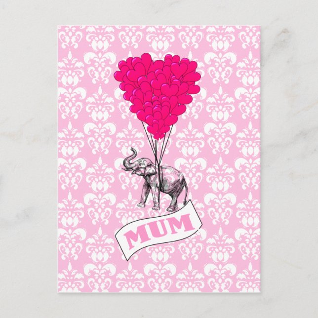 Postal Mamá con elefante rosa (Anverso)
