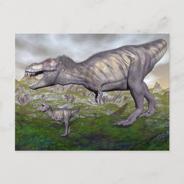 Postal Mamá de dinosaurios Tyrannosaurus rex y renderizac (Anverso)