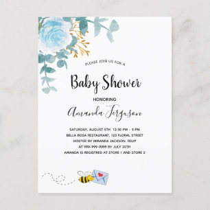 Postal Mamá de la vegetación floral azul de Baby Shower b