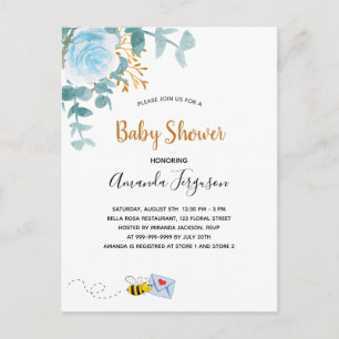 Postal Mamá de la vegetación floral de Baby Shower blue b