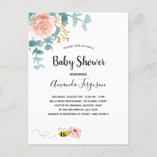 Postal Mamá de la vegetación floral rosa de Baby Shower a