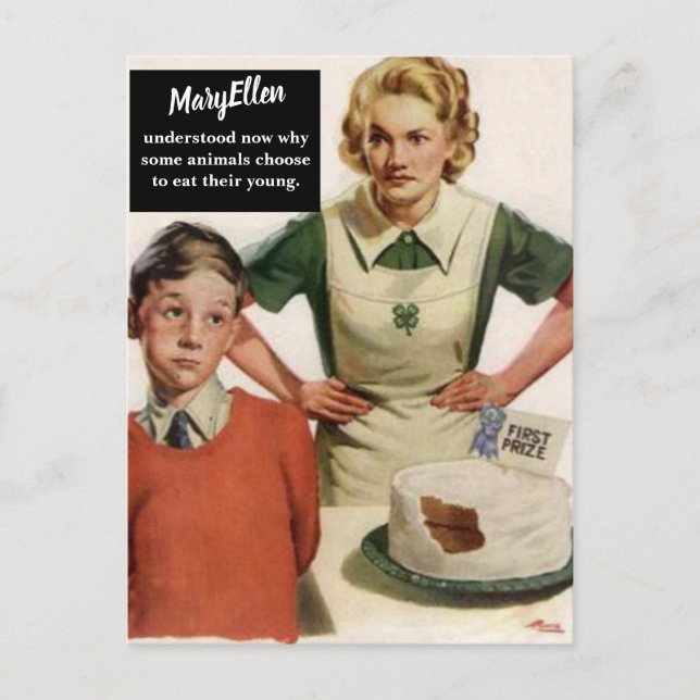 Postal Mamá enojada y pastel arruinado — Fundido vintage (Anverso)