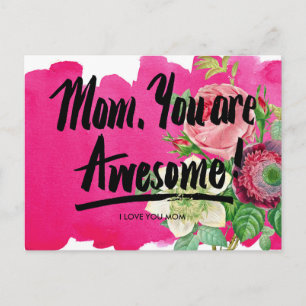 Postal Mamá, Eres Una Magnífica Caligrafía Botánica Vinta