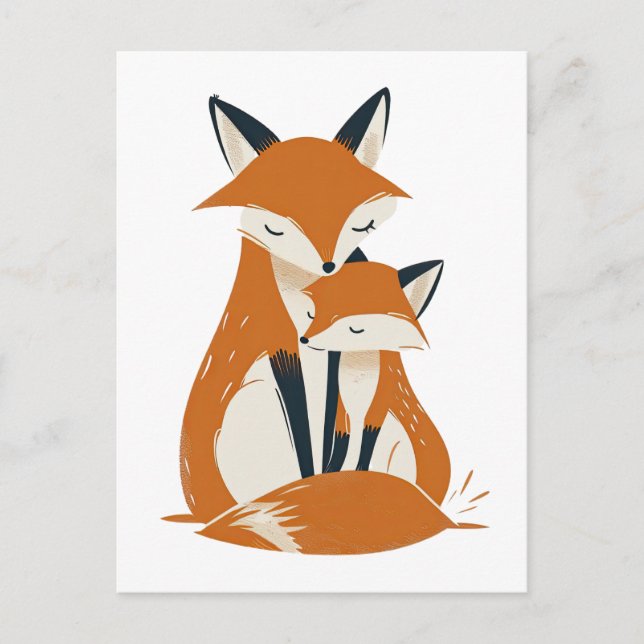 Postal Mama Fox and Pup Woodland Animals Cute (Anverso)