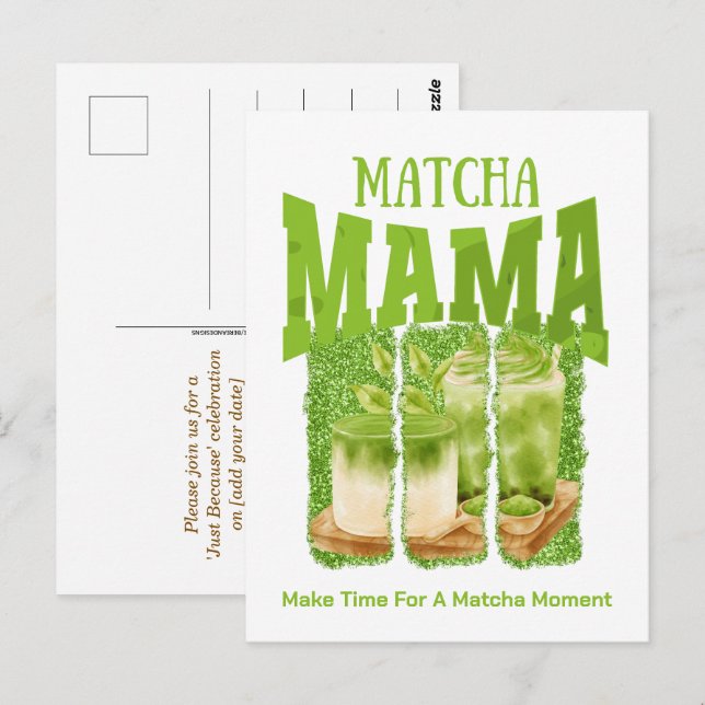 Postal MAMÁ MATCHA Té Verde Brillo Regalo Cafecore (Anverso / Reverso)
