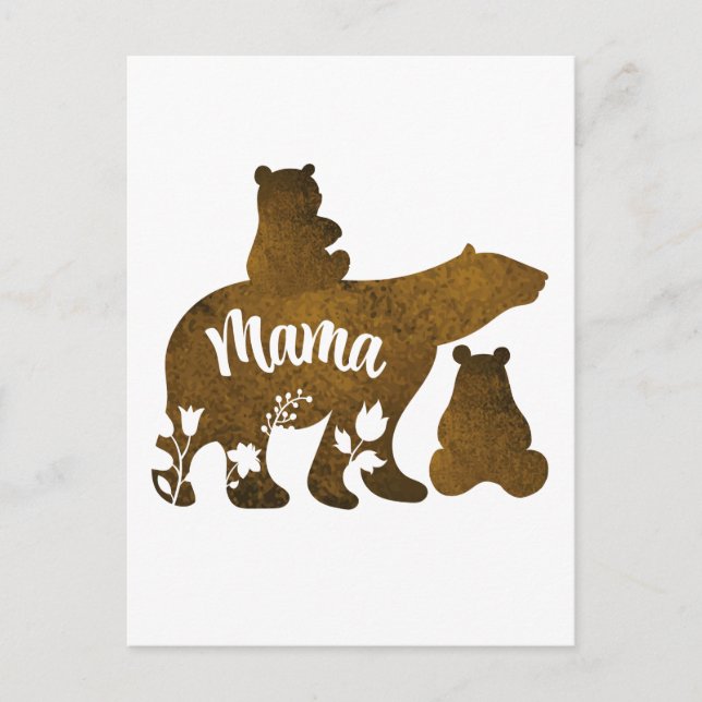 Postal Mamá Osa Con 2 Cachorros Mamá De Dos (Anverso)