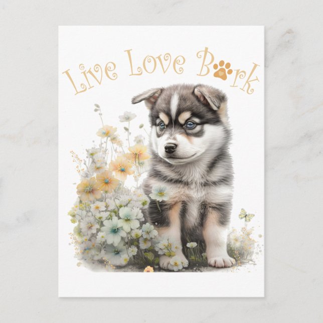Postal Mamá Perro Malamute de Alaska Floral (Anverso)