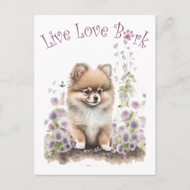 Postal Mamá Perro Pomerania Floral (Anverso)