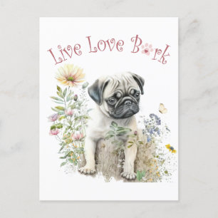 Postal Mamá Perro Pug Floral