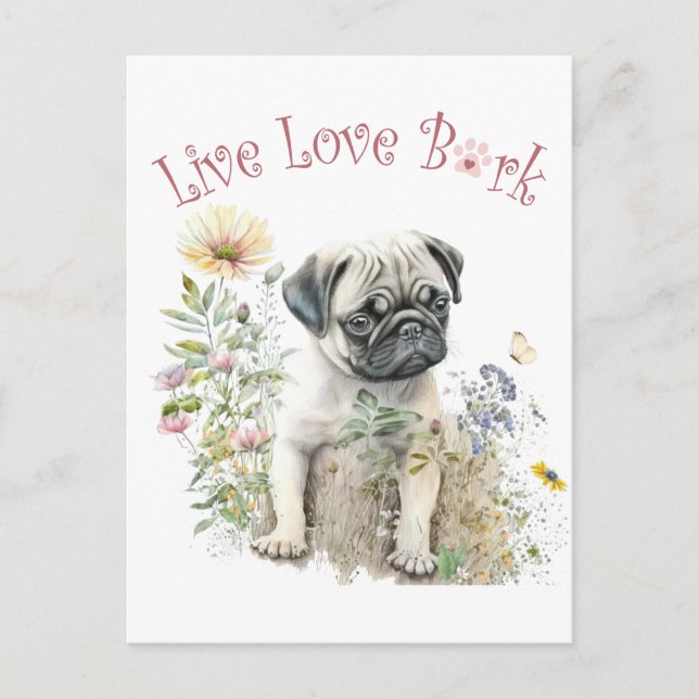 Postal Mamá Perro Pug Floral (Anverso)