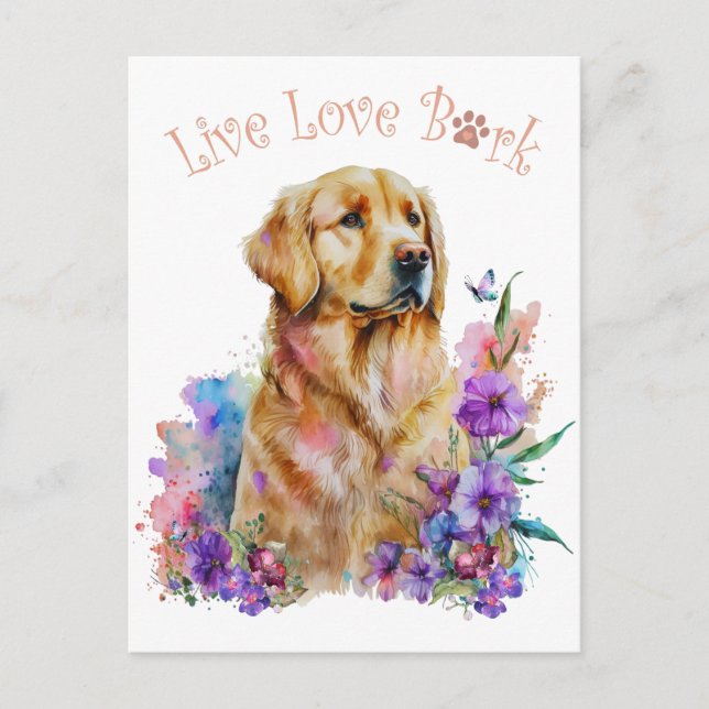 Postal Mamá Perro Retriever Dorado Floral (Anverso)