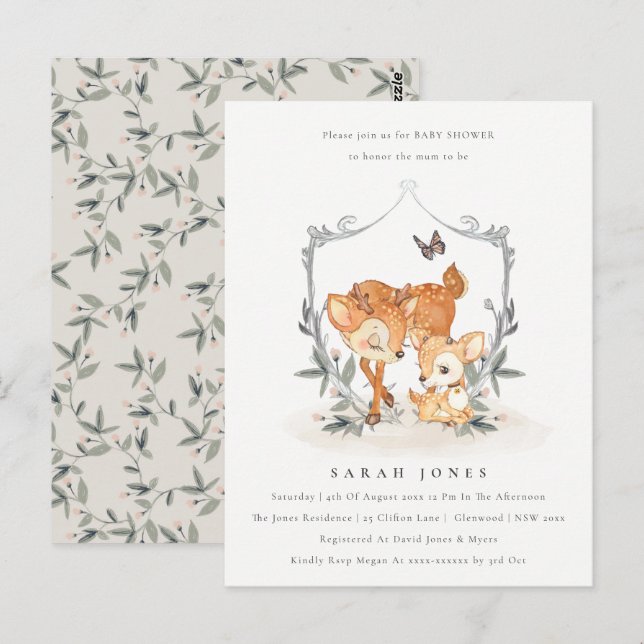 Postal Mamá presupuestaria Deer Fawn Escudo Floral Baby S (Anverso / Reverso)