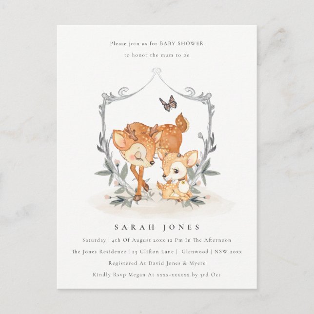 Postal Mamá presupuestaria Deer Fawn Escudo Floral Baby S (Anverso)
