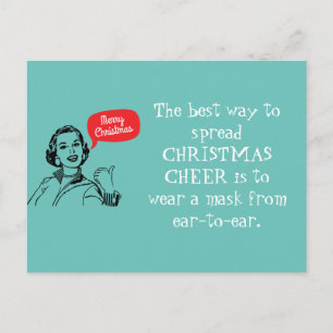 Postal Mamá Retro Usa Una Máscara De Navidades Que Se Ext