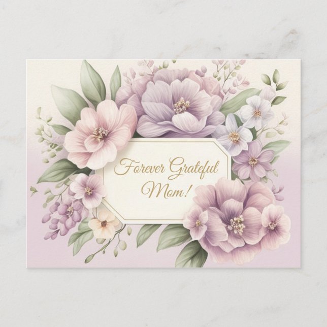 Postal Mamá siempre agradecida con flores de lavanda (Anverso)